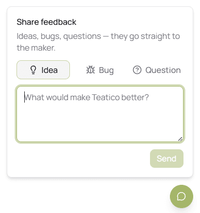 Screenshot del widget di feedback