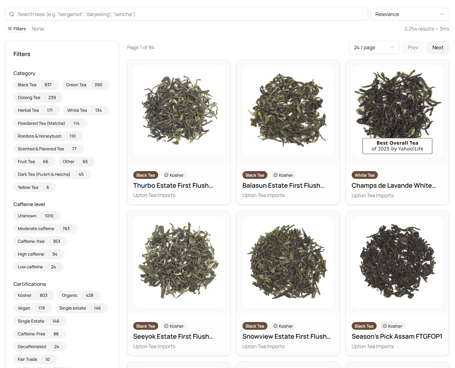 Screenshot of brand profiles