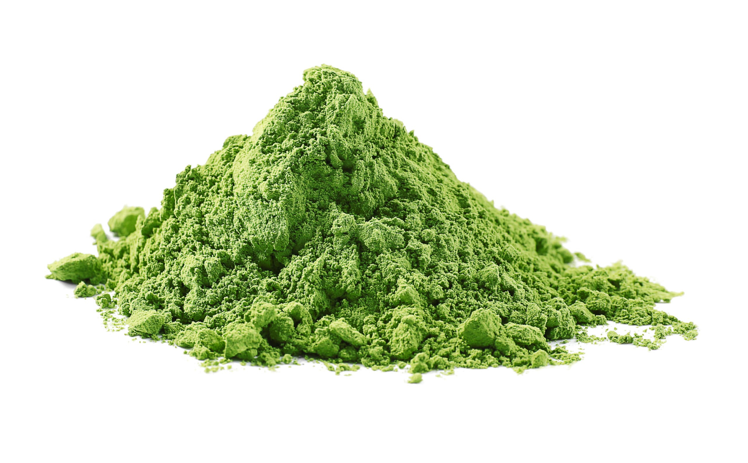 Powdered matcha green tea, isolated on white